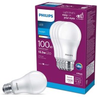 Philips LED High Lumen A19 Bulb Non-Dimmable 1500 Lumen Daylight 5000K 13.5W=100W E26 Base 4-Pack