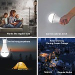 Rechargeable Emergency LED Bulb 1200mAh 15W 80W Equivalent Battery Operated Light Bulb E27 with Hook for Power Outage Camping Tent Hurricane Emergency Lights for Home Power Failure Daylight 4PK