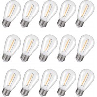Shatterproof & Waterproof S14 Outdoor String Light Bulb–1W S14 led Bulb-Use to Replace 11W Warm White 2200K,70LM,Plastic Bulbs E26 Base15 Pack