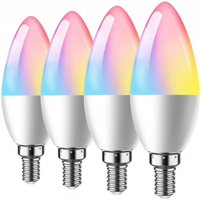 Smart Candelabra LED Bulb E12 WiFi-Bluetooth Chandelier Light Bulb Compatible with Alexa Google Home Tunable White 2700K-6500K & RGB Candle Bulb Music Sync 5W = 45W 400 lm 4 Pack