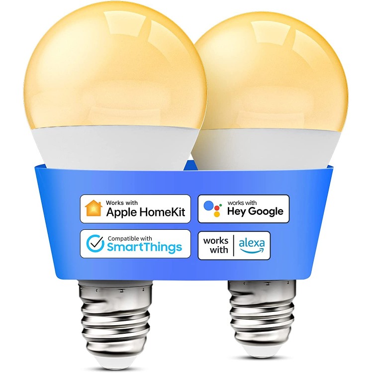 Smart Light Bulb meross Dimmable WiFi LED Bulb Compatible with Apple HomeKit Siri Alexa Google Home SmartThings A19 E26 Warm White 2700K 810 Lumens 9W 60W Equivalent No Hub Required 2 Pack…