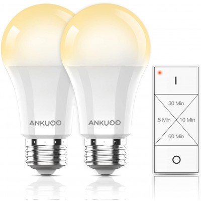 Smart Light Bulbs Remote Control by Ankuoo Dimmable and Timing LED Light Bulb with Wireless Light Switch E26 LED Bulb Screw Base Warm White LED Bulbs,165 ft Range 4 Timing,3 Way,No Hub Required