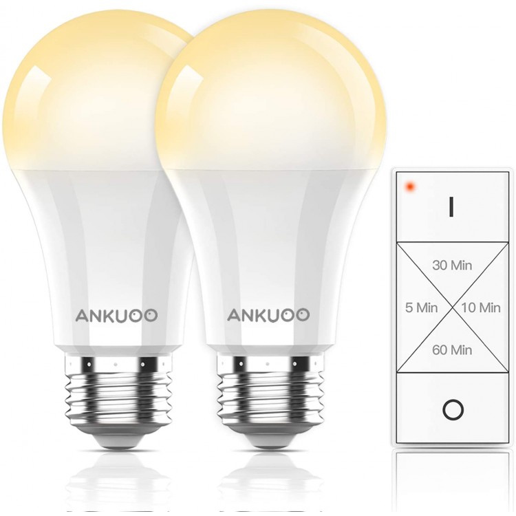 Smart Light Bulbs Remote Control by Ankuoo Dimmable and Timing LED Light Bulb with Wireless Light Switch E26 LED Bulb Screw Base Warm White LED Bulbs,165 ft Range 4 Timing,3 Way,No Hub Required