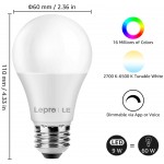Smart WiFi Light Bulbs LED Color Changing Lights Works with Alexa & Google Assistant RGBW 2700K-6500K 60 Watt Equivalent Dimmable with App A19 E26 No Hub Required 2.4GHz WiFi Only Pack of 4