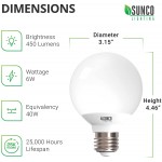 Sunco Lighting 10 Pack Vanity Globe Light Bulbs G25 LED for Bathroom Mirror 40W Equivalent 6W 3000K Warm White Dimmable 450 LM E26 Base Round Frosted Decorative Bulb UL & Energy Star Listed