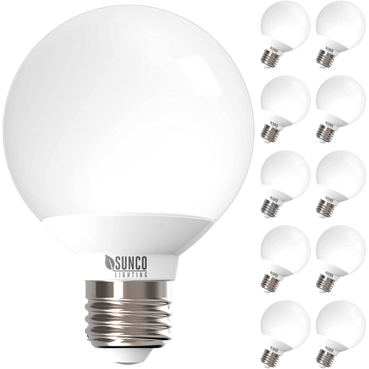 Sunco Lighting 10 Pack Vanity Globe Light Bulbs G25 LED for Bathroom Mirror 40W Equivalent 6W 3000K Warm White Dimmable 450 LM E26 Base Round Frosted Decorative Bulb UL & Energy Star Listed