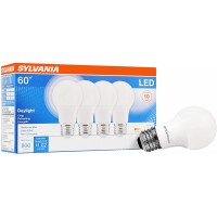 SYLVANIA LED A19 Light Bulb 60W Equivalent Efficient 8.5W Frosted 5000K Daylight 4 Pack 79284
