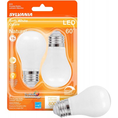 SYLVANIA LED TruWave Natural Series Ceiling Fan Fixture Light Bulb 60W A15 Soft White Medium Base Dimmable Frosted 2 Pack