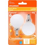 SYLVANIA LED TruWave Natural Series Décor Globe G 16.5 Light Bulb 40W Equivalent 4.5 Efficient Candelabra Base Dimmable 350 Lumens 2700K Frosted Soft White 2 Pack 40797