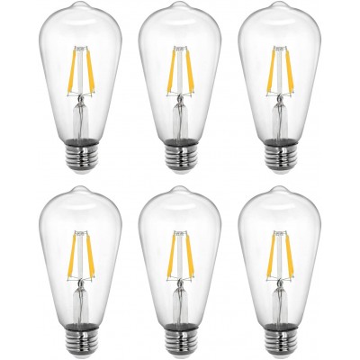 Tenergy Dimmable Edison Bulbs 5W LED Filament Bulbs 40 Watt Equivalent Soft White 2700K ST64 Bulbs E26 Medium Standard Base Decorative Light Bulbs for Ceiling Light Fixtures Pack of 6