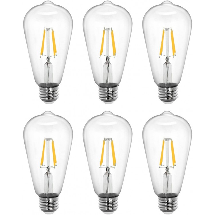 Tenergy Dimmable Edison Bulbs 5W LED Filament Bulbs 40 Watt Equivalent Soft White 2700K ST64 Bulbs E26 Medium Standard Base Decorative Light Bulbs for Ceiling Light Fixtures Pack of 6