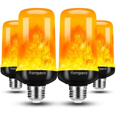 [Upgraded] Hompavo LED Flame Light Bulb 4 Modes Flickering Light Bulbs with Upside Down Effect E26 E27 Base Flame Bulb for Halloween Christmas Party Indoor and Outdoor Home Decoration 4 Pack