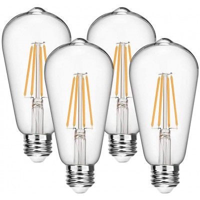 Vintage LED Edison Bulbs 60 Watt Equivalent 6W Dimmable LED Filament Light Bulb 600 Lumen Soft White 2700K ST64 Antique E26 Medium Base for Decorate Bedroom Office 4-Pack by Seaside village
