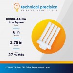 27W 6500K Four Tube Fluorescent Bulb FML Lamp 27 Watt Light Bulb Replacement with GX10Q-4 4-Pin Base in a Square Daylight Quad Tube CFL 6500k High Vision Table Lamp 1 Pack