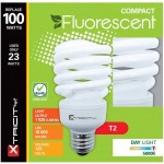 Compact Fluorescent Light Bulb T2 Spiral CFL 5000k Daylight 23W 100 Watt Equivalent 1520 Lumens E26 Medium Base 120V UL Listed Pack of 8