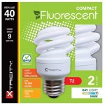 Compact Fluorescent Light Bulb T2 Spiral CFL 5000k Daylight 9W 40 Watt Equivalent 540 Lumens E26 Medium Base 120V UL Listed Pack of 2