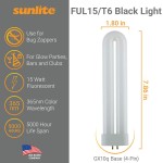 SUNLITE 40484-SU FUL15T6 Fluorescent Black Light Bulbs 15 Watts GX10q 4-Pin Base UV Light 365nm Color Wavelength 5,000 Hour Life Span Perfect for Bug Zappers Clubs Bars 5 Pack