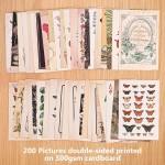100PCS Vintage Photo Wall Collage Kit Aesthetic Posters Double-Sided Printed Botanical Illustration Tarot Aesthetic Pictures for Cottage Core Vintage Room Decor Vintage Set of 200Pictures
