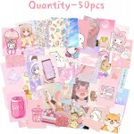 50pcs Kawai Anime Aesthetic Picture Wall Collage Kit Pink Cartoon Assembled Print Card Set Dorm Photo Poster Display Trendy Style Art Print Photo Collection Sweet Room Cute Decor For Teen Girls