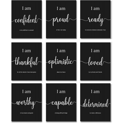 9 Pieces Inspirational Motivational Wall Art Office Bedroom Wall Art Daily Positive Affirmations for Men Women Kids Inspirational Posters Inspirational Positive Quotes Sayings Wall Decor Black