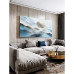 ARTLAND Blue and Gold Mountain Wall Art Framed Landscape Abstract Canvas Painting for Bedroom Wall Decor for Office Home Decorations Ready to Hang 20x40 inches