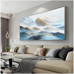 ARTLAND Blue and Gold Mountain Wall Art Framed Landscape Abstract Canvas Painting for Bedroom Wall Decor for Office Home Decorations Ready to Hang 20x40 inches