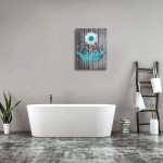Bathroom Wall Art Daisy Canvas Pictures Modern Flower Bathtube Artwork Rustic Wood Board Background Contemporary Wall Art Decor Bedroom Living Room Office Home Framed Ready to Hang Blue 12" x 16"