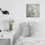Bathroom Wall Decor Flower Canvas Wall Art Modern Gallery Wall Decor Print White daisy Flower in Bottle Theme Picture Artwork for Walls Ready to Hang for Kitchen Bedroom Decor Size 14x14