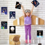 Blulu 9 Pieces Outer Space Décor Kids Nursery Bedroom Space Posters Decor 8 x 10 Inch Cute Inspirational Wall Art Decoration for Boys and Girls Playroom Bedroom Nursery Room Décor