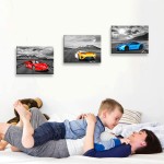 Car Poster Wall Decor Black and White Landscape Wall Art Car Artwork Pictures for Men Boys Bedroom Decor Office Decor Gift for Teen Boys Room Canvas Framed Car Posters of Sports Cars Ready to Hang