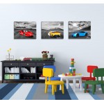 Car Poster Wall Decor Black and White Landscape Wall Art Car Artwork Pictures for Men Boys Bedroom Decor Office Decor Gift for Teen Boys Room Canvas Framed Car Posters of Sports Cars Ready to Hang