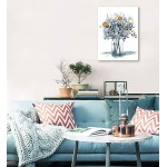 Flowers Wall Art Pictures Wall Decor Watercolor Canvas Pictures Bathroom Bedroom Living Room Decoration Blue Canvas Picture Contemporary Botanic in Jar Canvas Artwork Framed Ready to Hang 12" x 16"