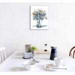 Flowers Wall Art Pictures Wall Decor Watercolor Canvas Pictures Bathroom Bedroom Living Room Decoration Blue Canvas Picture Contemporary Botanic in Jar Canvas Artwork Framed Ready to Hang 12" x 16"