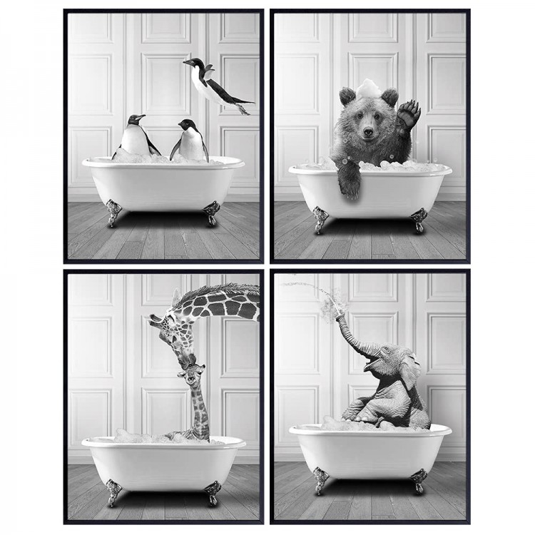 Funny Bathroom Decor for Women Kids Elephant Bear Giraffe Penguin Wall Art Bathroom Pictures Bath Wall Decor Cute Modern Bathroom Accessories Cool Unique Bathroom Sign Powder Room