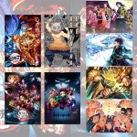 GTOTd Demon Slayer poster Wall Poster 8-Pack（with Anime Slayer stickers 50pcs）11.5" x 16.5" Unframed Version HD Canvas Printing Poster for Living Room Bedroom Club Wall Art Decor