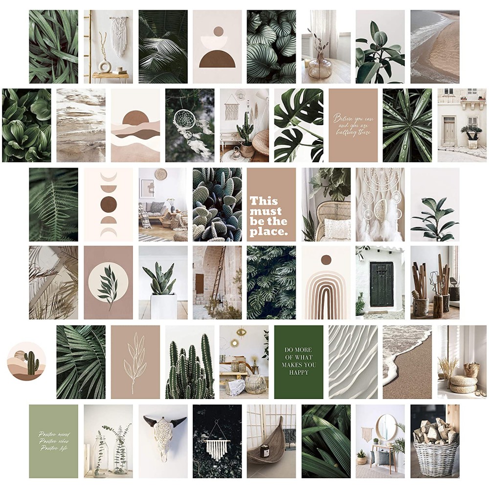 Heather & Willow Photo Collage Kit for Wall Aesthetic Pictures 50 Set 4x6 Inch | Boho Cottagecore Indie Room Decor | Cute Wall Art for VSCO Girls | Pink Teen Girls Bedroom Decor Boho Forest