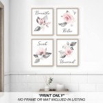 heilkee Pink Flower Wall Art Bathroom Grey Wall Decor Relax Soak Unwind Breathe Wall Pictures Bathroom Signs Set of 4UNFRAMED 8x10in