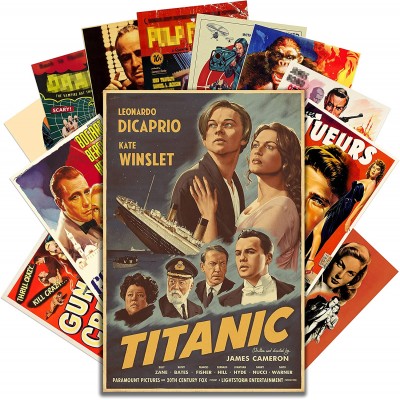 HK Studio Vintage Movie Posters for Wall Collage Kit Dorm Easy Peel and Stick Classic Film Posters Indie Posters for Room Aesthetic 7.8"x11.8" Pack 12