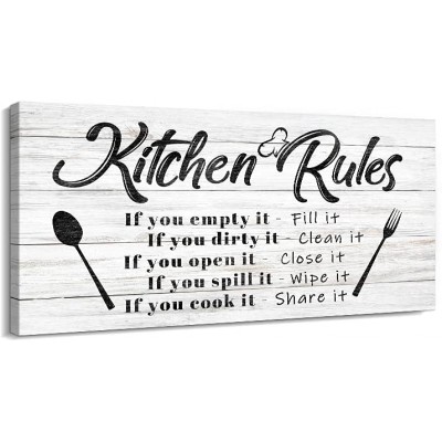 Kitchen Rules Wall Decor Funny Inspirational Quote Canvas Print Art Modern Rustic Farmhouse Kitchen Decorative 8X16 Inch W
