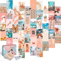 KOLL DECOR Teal and Peach Wall Decor Aesthetic Wall images Collage Kit – 50 Set 4”X6” Prints Teal and Peach aesthetic wall collage kit 80s Room photo collage kit for wall aesthetic