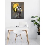 LB Framed African American Women Canvas Wall Art Black Woman Yellow Hair Beauty Abstract Painting Canvas Prints Living Room Bedroom Bathroom Home Decoration Ready to Hang,12x16 inch