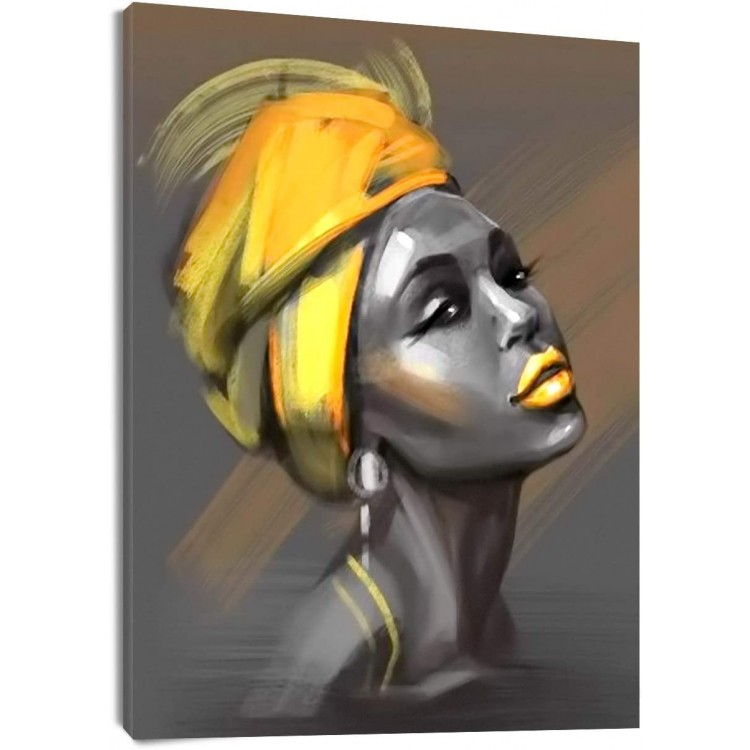 LB Framed African American Women Canvas Wall Art Black Woman Yellow Hair Beauty Abstract Painting Canvas Prints Living Room Bedroom Bathroom Home Decoration Ready to Hang,12x16 inch