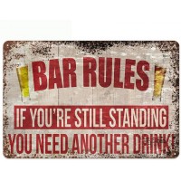 Original Vintage Design Bar Rules Tin Metal Wall Art Signs Thick Tinplate Print Poster Wall Decoration for Bar Beer Rules 8x12 Inches 20x30 CM