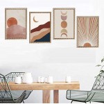 Sunset Sunrise Landscape Art Prints Modern Mid Century Geometric Decor Boho Sun and Moon Wall Art Painting Set of 4 8x10 Canvas Picture Office Bedroom Kitchen Home Decor Unframed