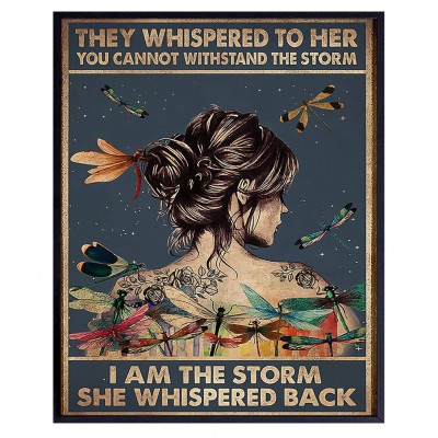 They Whispered to Her You Cannot Withstand The Storm Positive Motivational Uplifting Encouragement Gifts for Women Teens Inspirational Quote Wall Art Boho Decoration Print Dragonfly Wall Decor