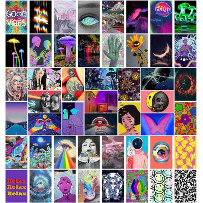 Trippy posters hippie posters. Trippy hippie room decor. Psychedelic room decor trippy. Psychedelic poster. hippie room decor for bedroom aesthetic. 50 Set 4x6 inch Photo Collections. Psychedelic poster.