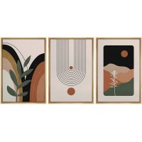 wall26 Framed Wall Art Print Set Brown Plant and Polygon Variety Abstract Shapes Illustrations Modern Art Boho Colorful Multicolor for Living Room Bedroom Office 16"x24"x3 Natural