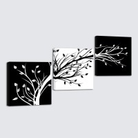 Wieco Art Leaves Modern 3 Panels Flowers Artwork Giclee Canvas Prints Black and White Abstract Floral Trees Pictures Paintings on Canvas Wall Art for Living Room Bedroom Home Decorations