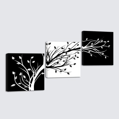 Wieco Art Leaves Modern 3 Panels Flowers Artwork Giclee Canvas Prints Black and White Abstract Floral Trees Pictures Paintings on Canvas Wall Art for Living Room Bedroom Home Decorations