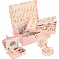 3-Pack jewelry box jewelry boxes for women & travel jewelry organizer with Mirror & Small Jewelry Box Double Layer jewelry organizer box Girls Girlfriend Wife Ideal Gift